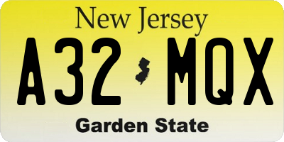 NJ license plate A32MQX