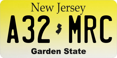 NJ license plate A32MRC