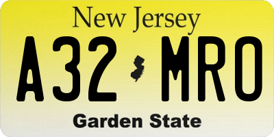 NJ license plate A32MRO