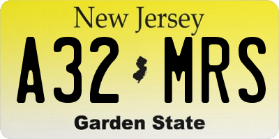 NJ license plate A32MRS