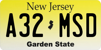 NJ license plate A32MSD