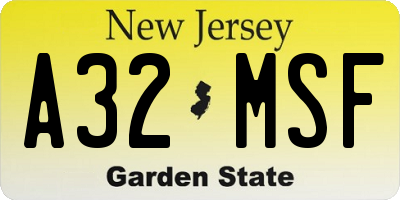 NJ license plate A32MSF