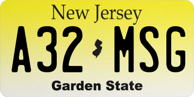 NJ license plate A32MSG