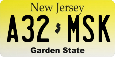 NJ license plate A32MSK
