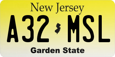 NJ license plate A32MSL