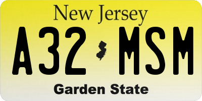 NJ license plate A32MSM