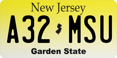 NJ license plate A32MSU