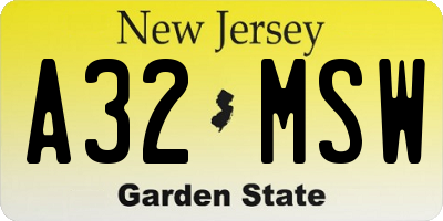 NJ license plate A32MSW