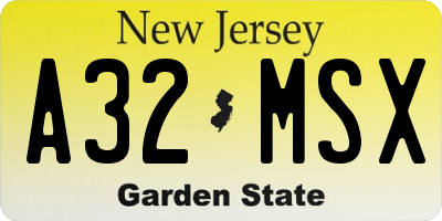 NJ license plate A32MSX