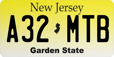 NJ license plate A32MTB