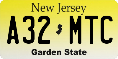 NJ license plate A32MTC