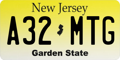 NJ license plate A32MTG