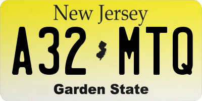 NJ license plate A32MTQ
