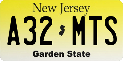 NJ license plate A32MTS