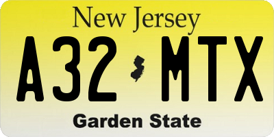 NJ license plate A32MTX