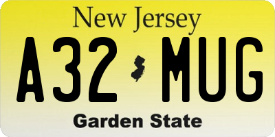 NJ license plate A32MUG