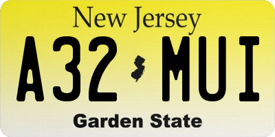NJ license plate A32MUI