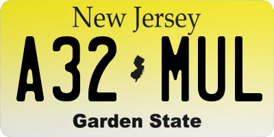 NJ license plate A32MUL
