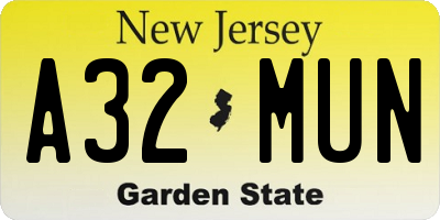 NJ license plate A32MUN