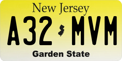 NJ license plate A32MVM