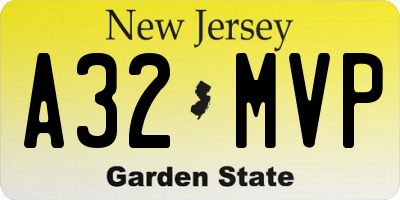 NJ license plate A32MVP
