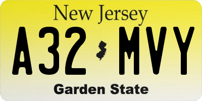 NJ license plate A32MVY
