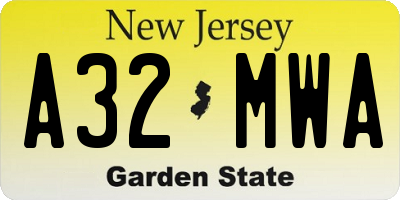 NJ license plate A32MWA