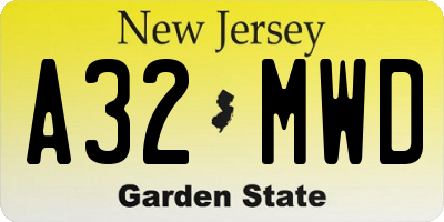 NJ license plate A32MWD