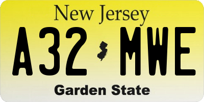 NJ license plate A32MWE