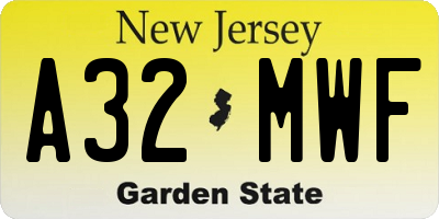 NJ license plate A32MWF