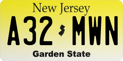 NJ license plate A32MWN