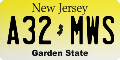 NJ license plate A32MWS