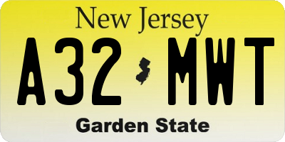 NJ license plate A32MWT