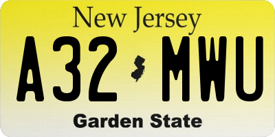 NJ license plate A32MWU
