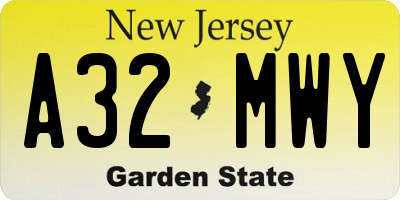 NJ license plate A32MWY