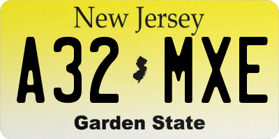 NJ license plate A32MXE