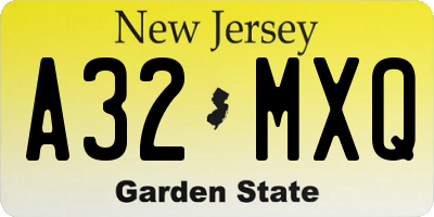 NJ license plate A32MXQ
