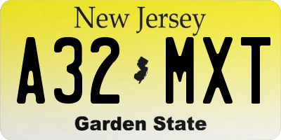 NJ license plate A32MXT