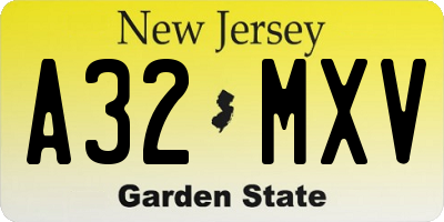 NJ license plate A32MXV