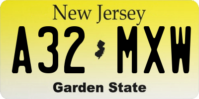 NJ license plate A32MXW