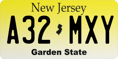 NJ license plate A32MXY