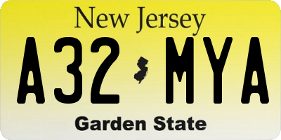 NJ license plate A32MYA