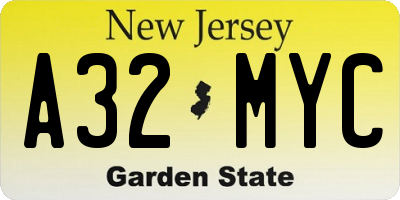 NJ license plate A32MYC