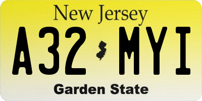 NJ license plate A32MYI