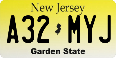 NJ license plate A32MYJ