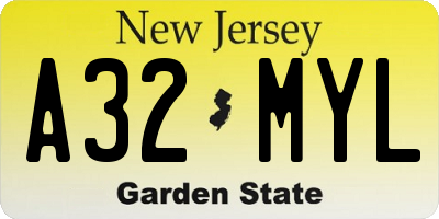 NJ license plate A32MYL