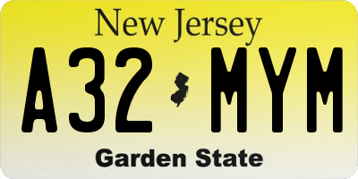 NJ license plate A32MYM