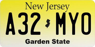 NJ license plate A32MYO