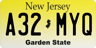 NJ license plate A32MYQ