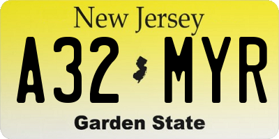 NJ license plate A32MYR